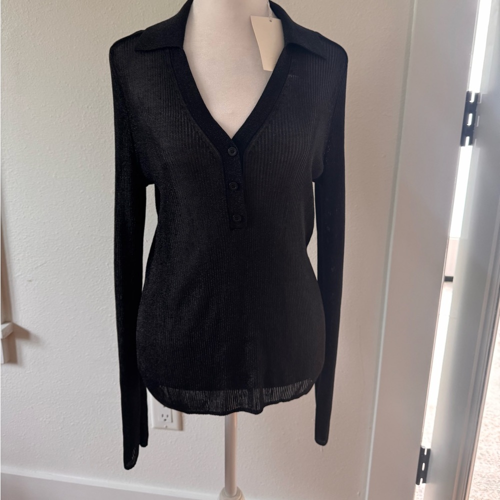 COS Black V-Neck Button Down Shirt